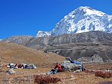 11 06 Jerome Ryan And Crew Having Lunch In Hongu Valley With Chamlang behind We continued trekking down the Hongu Valley for another 35 minutes and stopped for lunch in a grassy area with Chamlang to the east. The first ascent of Chamlang (7321m) was made on May 31, 1962 by So Anma, Pasang Phutar Sherpa on a Japanese expedition.